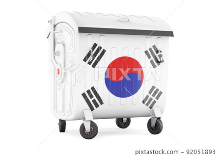 Garbage container with South Korean flag, 3D rendering 92051893