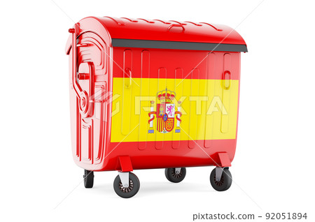 Garbage container with Spanish flag, 3D rendering 92051894