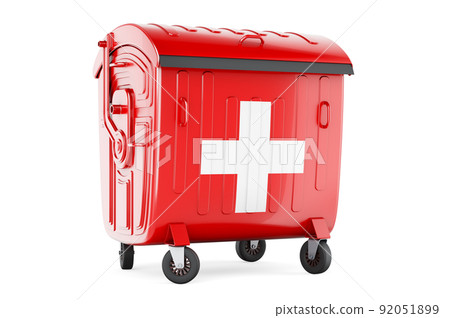 Garbage container with Swiss flag, 3D rendering 92051899