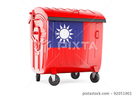 Garbage container with Taiwanese flag, 3D rendering Garbage container with Taiwanese flag, 3D rendering 92051901