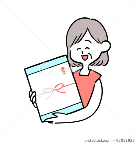 An elderly woman who is pleased to receive a midyear gift 92051928