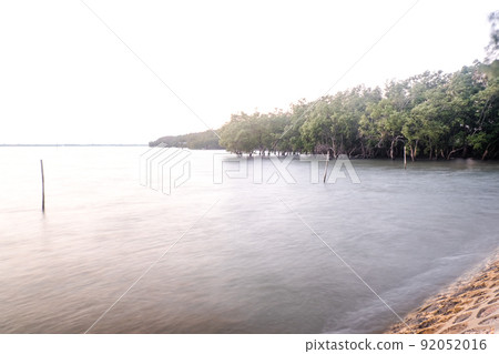 Long exposure of calm sea on horizon at dusk at mangrove forest nature backgound Long exposure of calm sea on horizon at dusk at mangrove forest nature backgound 92052016