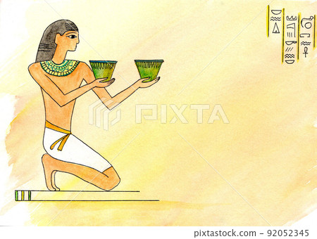An Egyptian man with a glass in his hand, an Egyptian drinking wine.  92052345