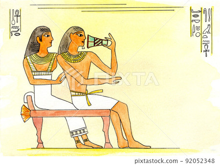 Egyptians drinking wine, a man and a woman with glasses drinking wine, a couple of Egyptians. Egyptians drinking wine, a man and a woman with glasses drinking wine, a couple of Egyptians. 92052348