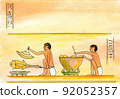 Egyptians prepare food, cooking duck and food in the kitchen.  92052357