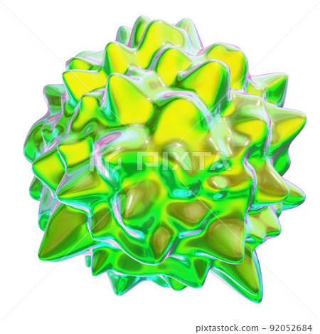 Realistic 3D illustration of the abstract green and yellow glass spiky form isolated on white Realistic 3D illustration of the abstract green and yellow glass spiky form isolated on white 92052684