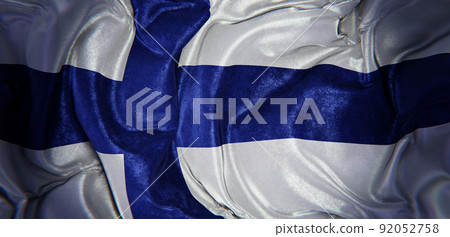 Realistic panoramic 3D illustration of the national flag of Finland rendered as background 92052758