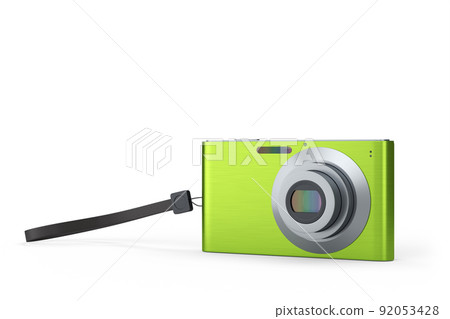 Stylish greeb compact pocket digital camera isolated on white background 92053428