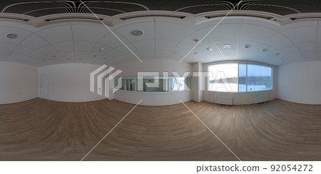 Seamless full spherical 360 degree panorama in equirectangular projection of empty small office room in industrial building 92054272