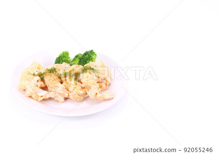 有蛋黃醬明亮背景的蝦油條 有蛋黃醬明亮背景的蝦油條 92055246