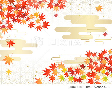 Japanese frame of autumn leaves / background_luxury_hemp leaf 92055800
