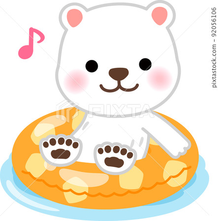 A polar bear character sitting on a float and floating A polar bear character sitting on a float and floating 92056106
