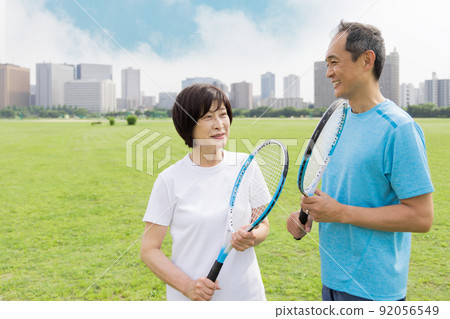 Senior couple tennis image 92056549