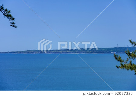 A collaboration between the calm Sea of Japan and wind power generation seen on the Noto Peninsula @ Ishikawa 92057383