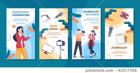 Journalism or Social Broadcasting Social Media Stories Template Flat Cartoon Background Vector Illustration 92057508