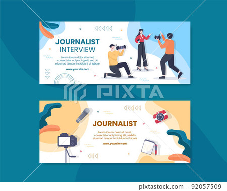 Journalism or Social Broadcasting Horizontal Banner Template Flat Cartoon Background Vector Illustration Journalism or Social Broadcasting Horizontal Banner Template Flat Cartoon Background Vector Illustration 92057509