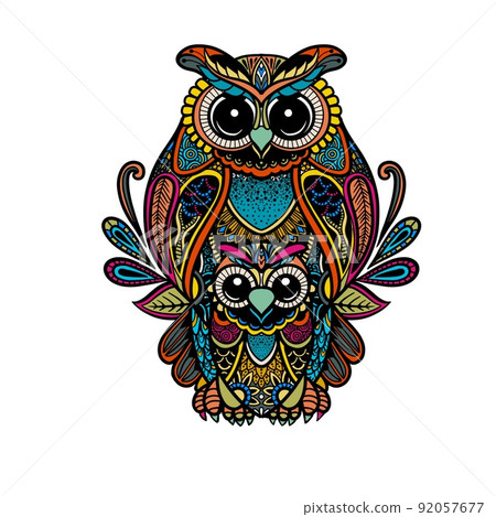 colorful owl zentangle art illustration . Ethnic patterned vector illustration. colorful owl zentangle art illustration . Ethnic patterned vector illustration. 92057677