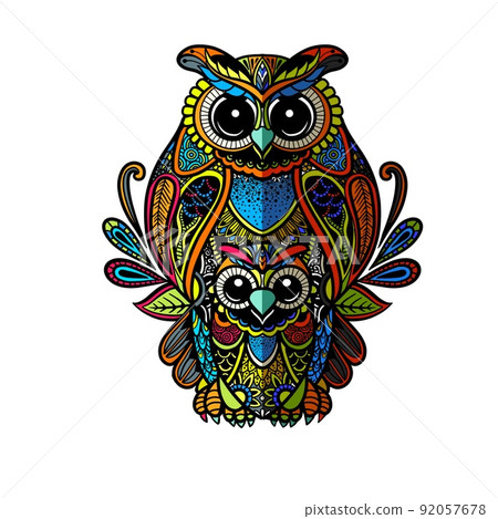 colorful owl zentangle art illustration . Ethnic patterned vector illustration. colorful owl zentangle art illustration . Ethnic patterned vector illustration. 92057678