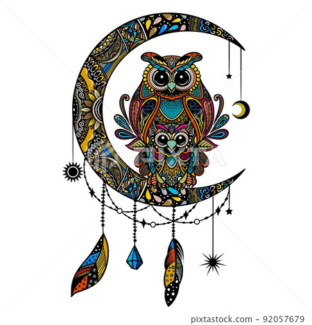 colorful owl zentangle art illustration . Ethnic patterned vector illustration. colorful owl zentangle art illustration . Ethnic patterned vector illustration. 92057679
