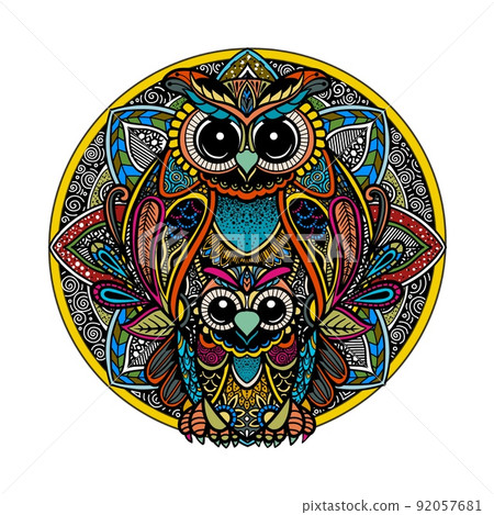 colorful owl zentangle art illustration . Ethnic patterned vector illustration. colorful owl zentangle art illustration . Ethnic patterned vector illustration. 92057681
