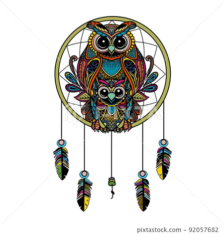 colorful owl zentangle art illustration . Ethnic patterned vector illustration. colorful owl zentangle art illustration . Ethnic patterned vector illustration. 92057682