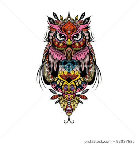 colorful owl zentangle art illustration . Ethnic patterned vector illustration. colorful owl zentangle art illustration . Ethnic patterned vector illustration. 92057683