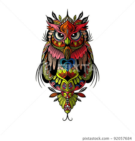 colorful owl zentangle art illustration . Ethnic patterned vector illustration. colorful owl zentangle art illustration . Ethnic patterned vector illustration. 92057684
