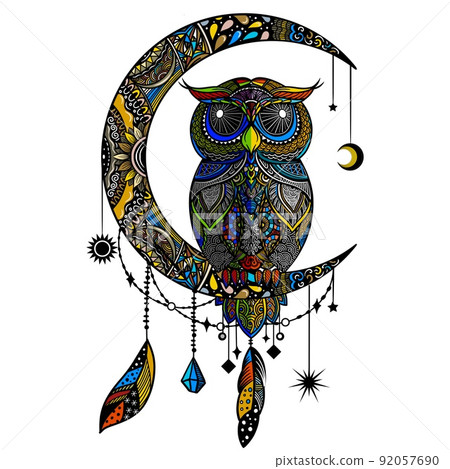 colorful owl zentangle art illustration . Ethnic patterned vector illustration. colorful owl zentangle art illustration . Ethnic patterned vector illustration. 92057690