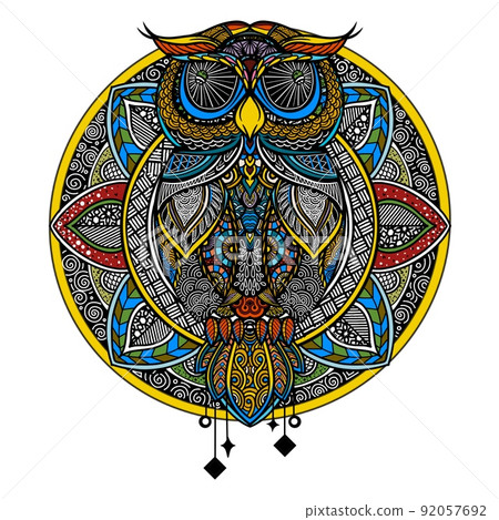 colorful owl zentangle art illustration . Ethnic patterned vector illustration. colorful owl zentangle art illustration . Ethnic patterned vector illustration. 92057692