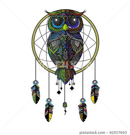 colorful owl zentangle art illustration . Ethnic patterned vector illustration. colorful owl zentangle art illustration . Ethnic patterned vector illustration. 92057693