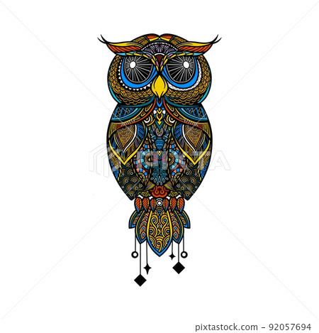 colorful owl zentangle art illustration . Ethnic patterned vector illustration. colorful owl zentangle art illustration . Ethnic patterned vector illustration. 92057694