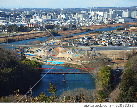 Scenery of Toyota city area and Yahagi river seen from Nomiyama observatory 92058388