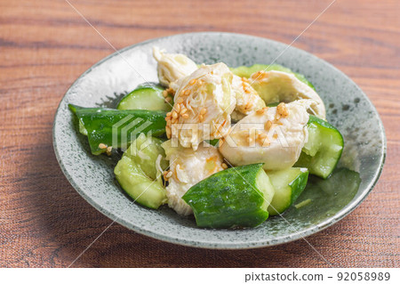 Chicken and cucumber with sesame sauce Chicken and cucumber with sesame sauce 92058989