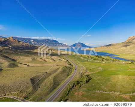 Aerial view of the landscape over Cody rural area 92059879