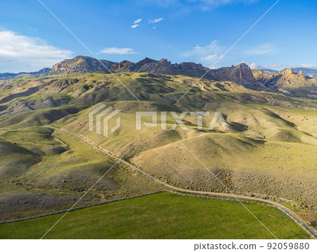 Aerial view of the landscape over Cody rural area 92059880