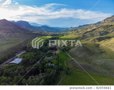 Aerial view of the landscape over Cody rural area 92059881