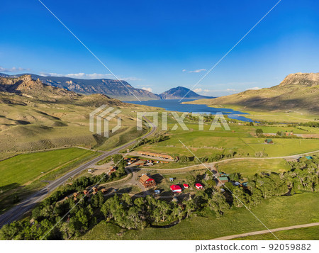 Aerial view of the landscape over Cody rural area 92059882
