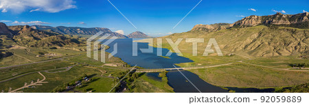 Aerial view of the landscape over Cody rural area 92059889
