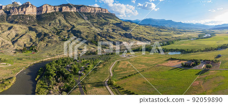Aerial view of the landscape over Cody rural area 92059890