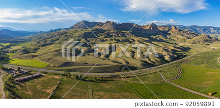 Aerial view of the landscape over Cody rural area 92059891