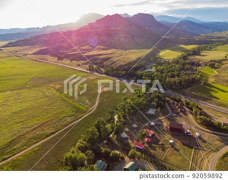 Aerial view of the landscape over Cody rural area 92059892