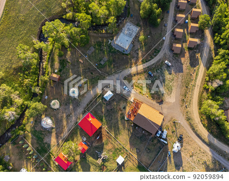 Aerial view of the landscape over Cody rural area 92059894