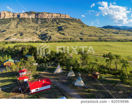 Aerial view of the landscape over Cody rural area 92059896