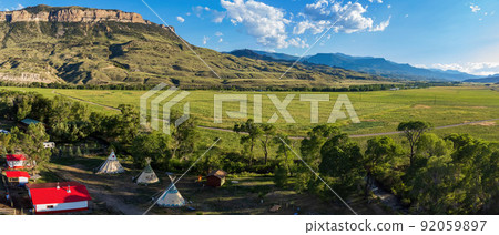 Aerial view of the landscape over Cody rural area 92059897