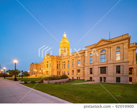 Sunset view of the beautiful Wyoming State capitol building 92059900