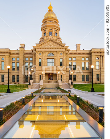 Sunset view of the beautiful Wyoming State capitol building Sunset view of the beautiful Wyoming State capitol building 92059905