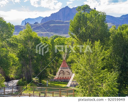 Sunny view of Tipi with beautiful landscape 92059949