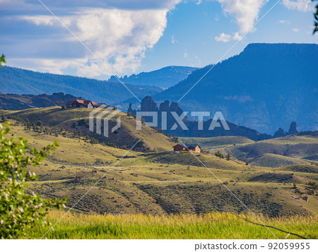 Sunny view of beautiful rural house on mountain 92059955