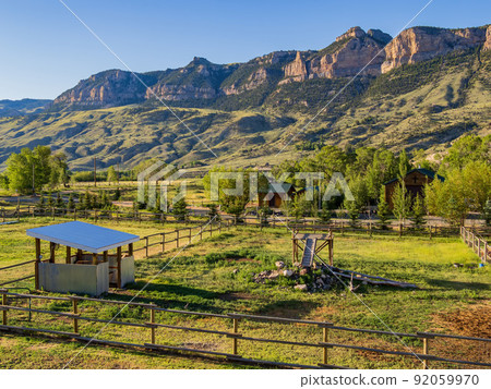 Sunny view of beautiful rural house on mountain 92059970