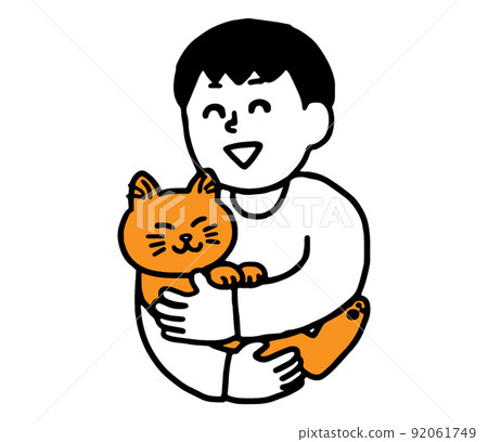 一個穿著便衣的男人抱著一隻貓（簡單） 92061749